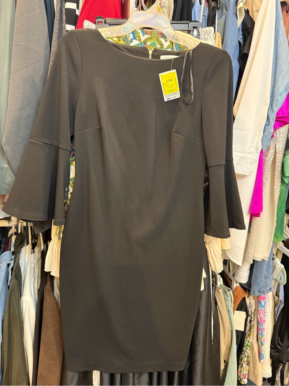 Calvin Klein Bell-Sleeve 3/4 sleeve Midi Sheath Dress -